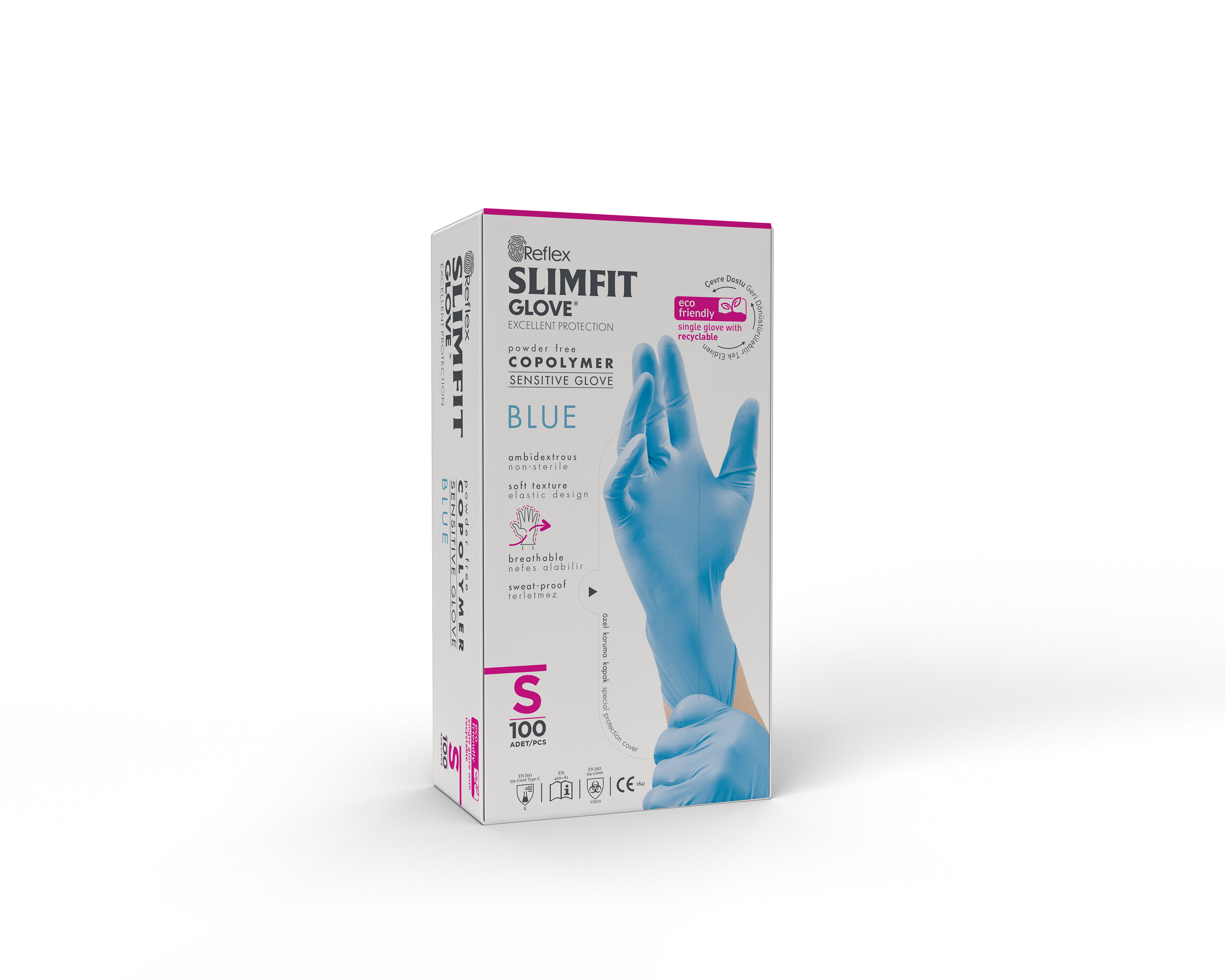 Reflex Slimfit Pudrasiz Mavi Eldiven S Beden 100'lü